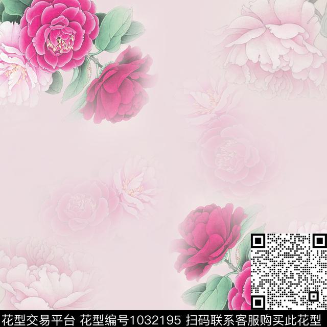 81-9-2.jpg - 1032195 - 花卉 茶花 方巾 - 数码印花花型 － 方巾花型设计 － 瓦栏