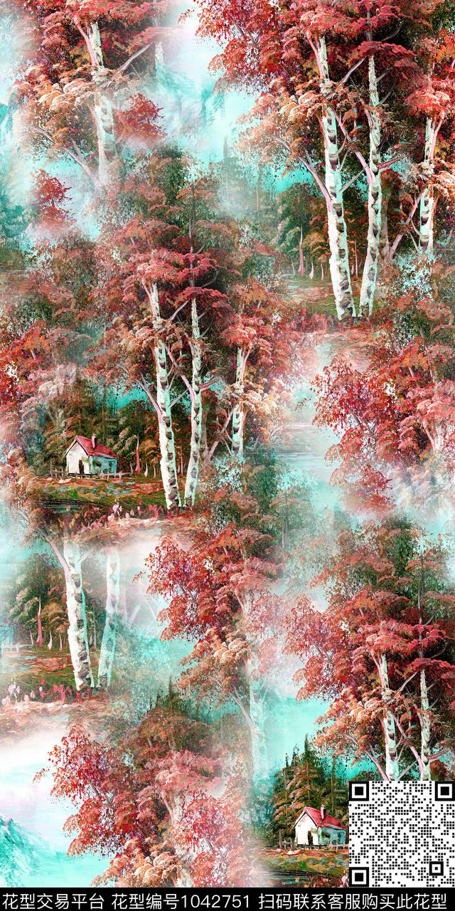 Qq18.4.8-8.jpg - 1042751 - 手绘风景 树木森林 抽象风景 - 数码印花花型 － 女装花型设计 － 瓦栏