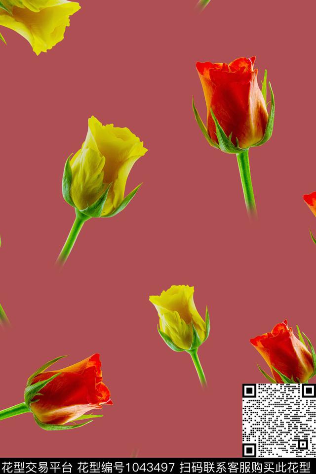 玫瑰.jpg - 1043497 - 小碎花 年轻女性 女性 - 数码印花花型 － 女装花型设计 － 瓦栏