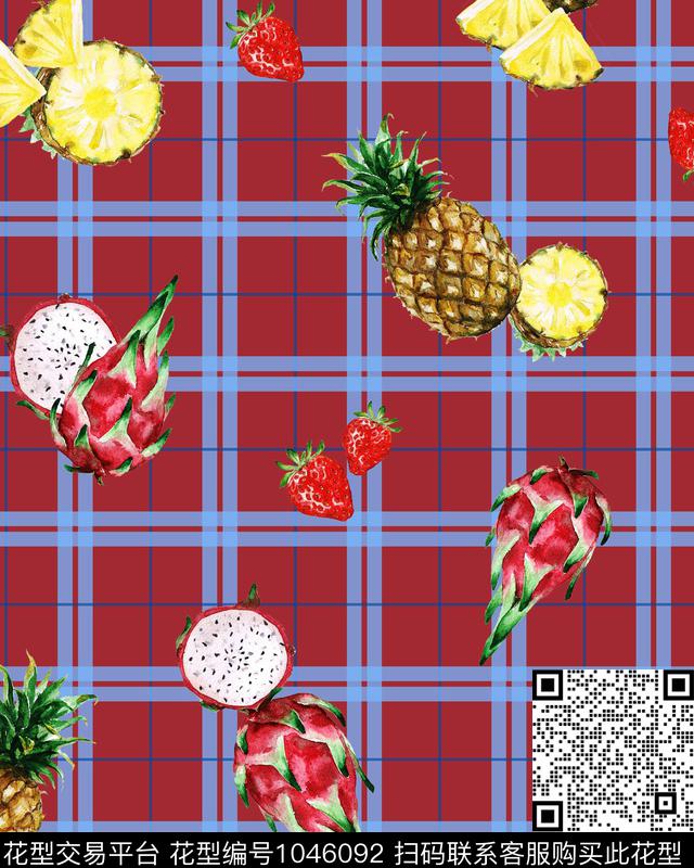 ADCSSD1025-2.jpg - 1046092 - 格子 水果 菠萝 - 数码印花花型 － 泳装花型设计 － 瓦栏