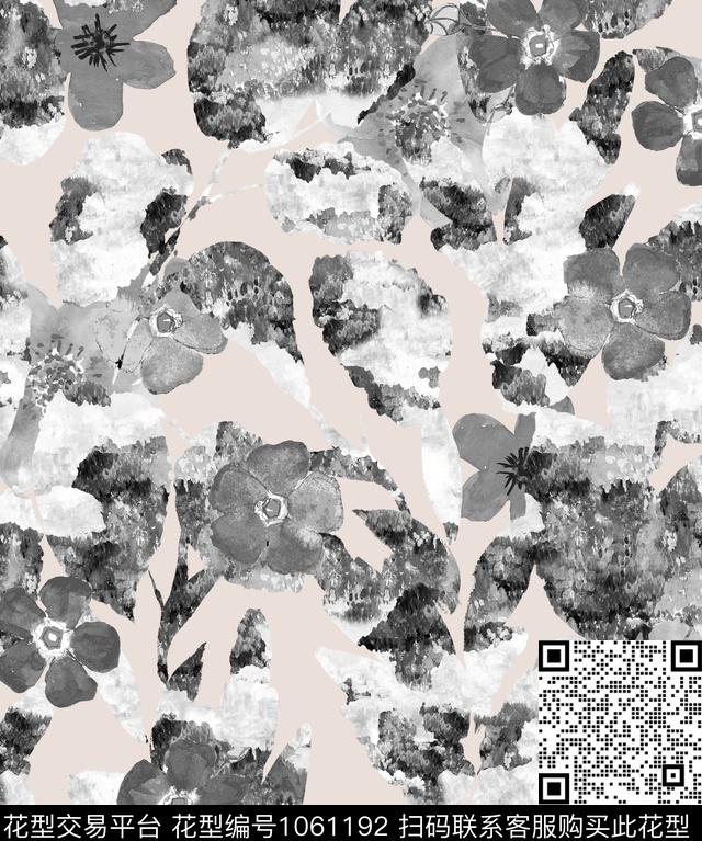 斑斓叶子花丛-1.jpg - 1061192 - 抽象 花卉 笔触 - 数码印花花型 － 泳装花型设计 － 瓦栏