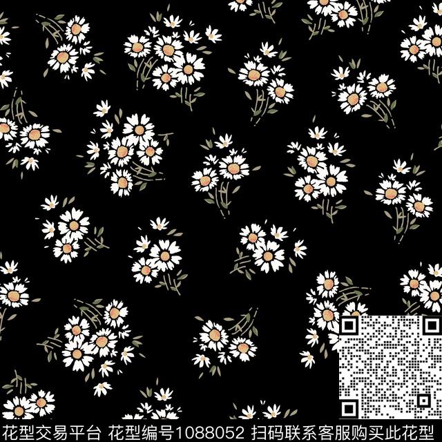 Y-110010.jpg - 1088052 - 黑底花卉 小碎花 田园小花 - 传统印花花型 － 女装花型设计 － 瓦栏