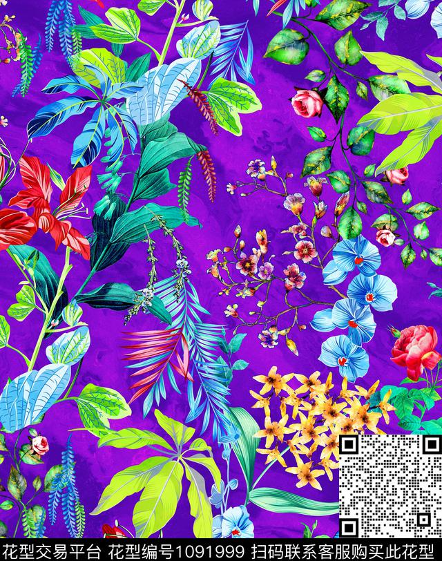 00958.jpg - 1091999 - 花卉 大牌风 热带花型 - 数码印花花型 － 泳装花型设计 － 瓦栏