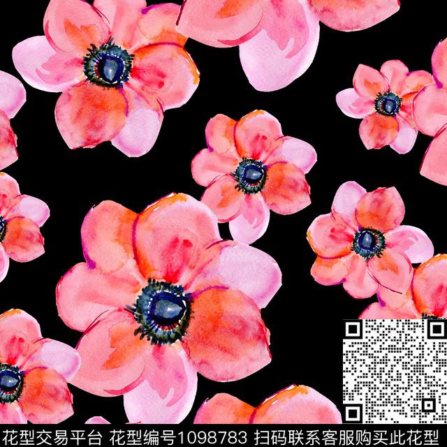 611.jpg - 1098783 - 数码花型 黑底花卉 花卉 - 数码印花花型 － 泳装花型设计 － 瓦栏