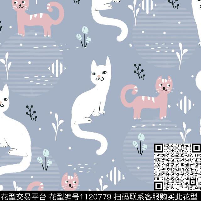 猫咪衬衫.jpg - 1120779 - 卡通动物 几何 猫 - 数码印花花型 － 女装花型设计 － 瓦栏