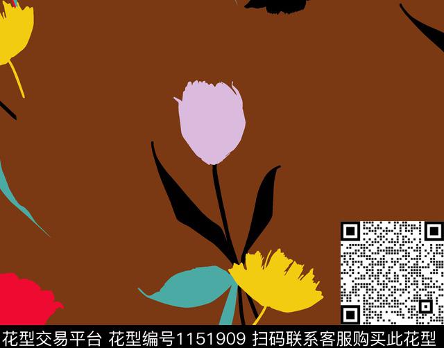 大花朵_画板 1.jpg - 1151909 - 烂花花型 手绘大花 黑白花型 - 数码印花花型 － 女装花型设计 － 瓦栏