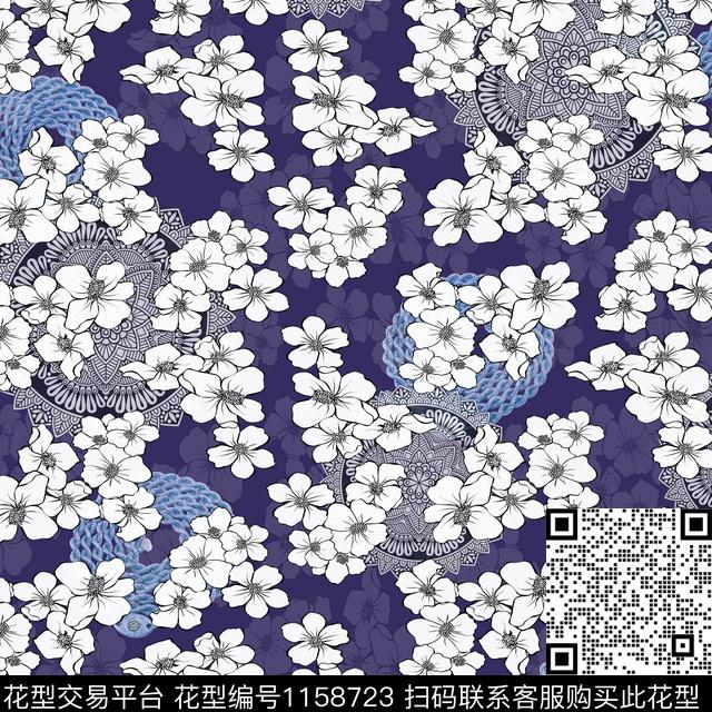 满地小碎花曼陀罗-3.jpg - 1158723 - 几何 曼陀罗 珠宝宝石 - 数码印花花型 － 女装花型设计 － 瓦栏