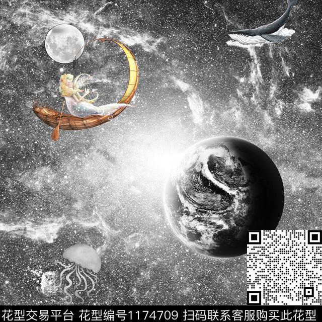 星空童话梦境方巾-1.jpg - 1174709 - 星空 月亮 帆船 - 数码印花花型 － 方巾花型设计 － 瓦栏