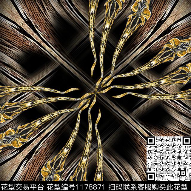 NHN-9648.jpg - 1178871 - Gold Animal pattern Textile print - 数码印花花型 － 方巾花型设计 － 瓦栏