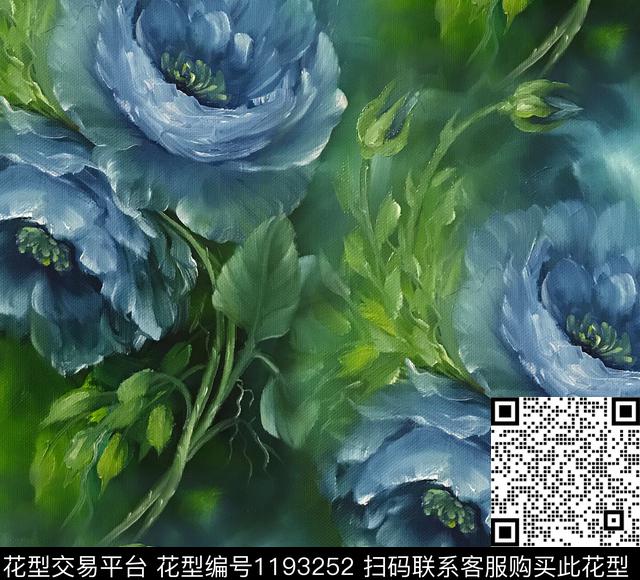 R1903003.jpg - 1193252 - 手绘大花 牡丹 围巾 - 数码印花花型 － 长巾花型设计 － 瓦栏