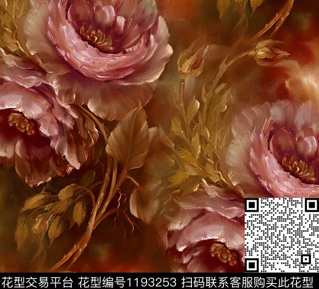 R1903003A.jpg - 1193253 - 手绘大花 牡丹 围巾 - 数码印花花型 － 长巾花型设计 － 瓦栏