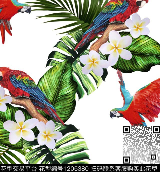 R1811090.jpg - 1205380 - 鹦鹉 热带花型 palm - 数码印花花型 － 泳装花型设计 － 瓦栏
