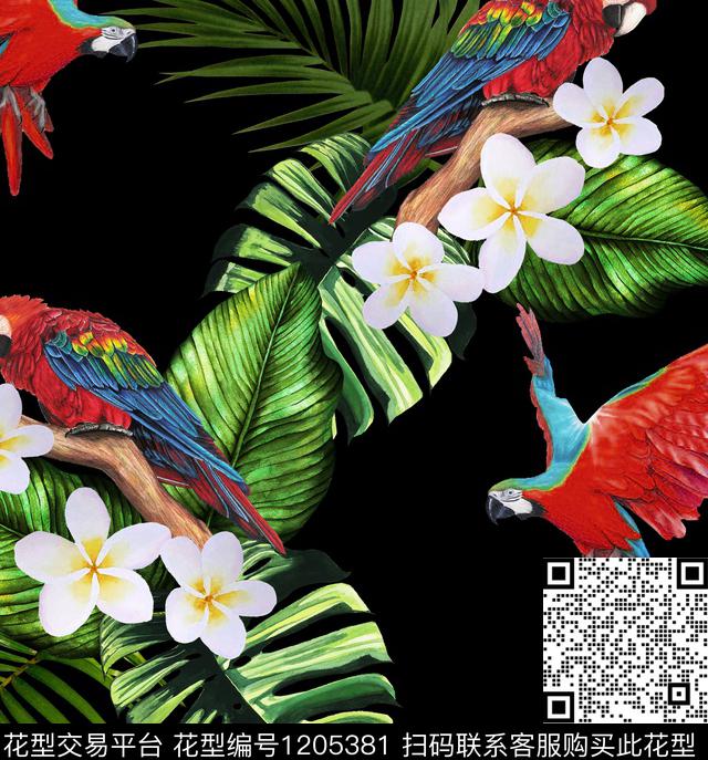 R1811090A.jpg - 1205381 - 鹦鹉 热带花型 palm - 数码印花花型 － 泳装花型设计 － 瓦栏