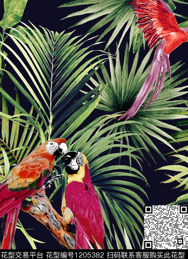 R1811093.jpg - 1205382 - 鹦鹉 热带花型 palm - 数码印花花型 － 泳装花型设计 － 瓦栏