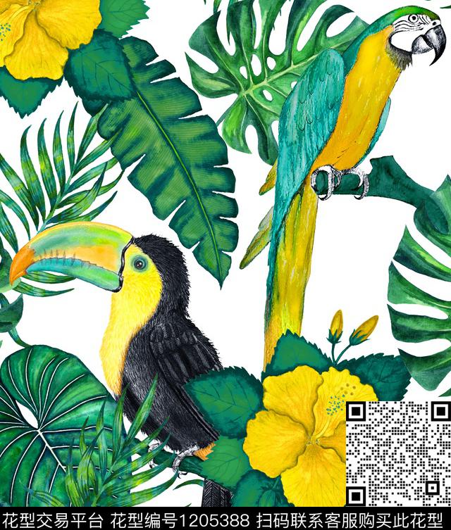 R1811095.jpg - 1205388 - 鹦鹉 热带花型 palm - 数码印花花型 － 泳装花型设计 － 瓦栏