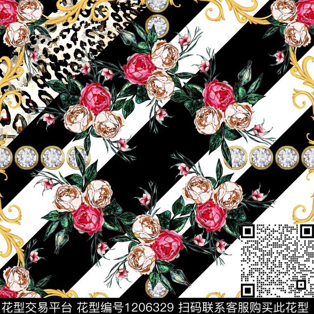 1560-NH.jpg - 1206329 - flowers scarf print baroque gold - 数码印花花型 － 方巾花型设计 － 瓦栏