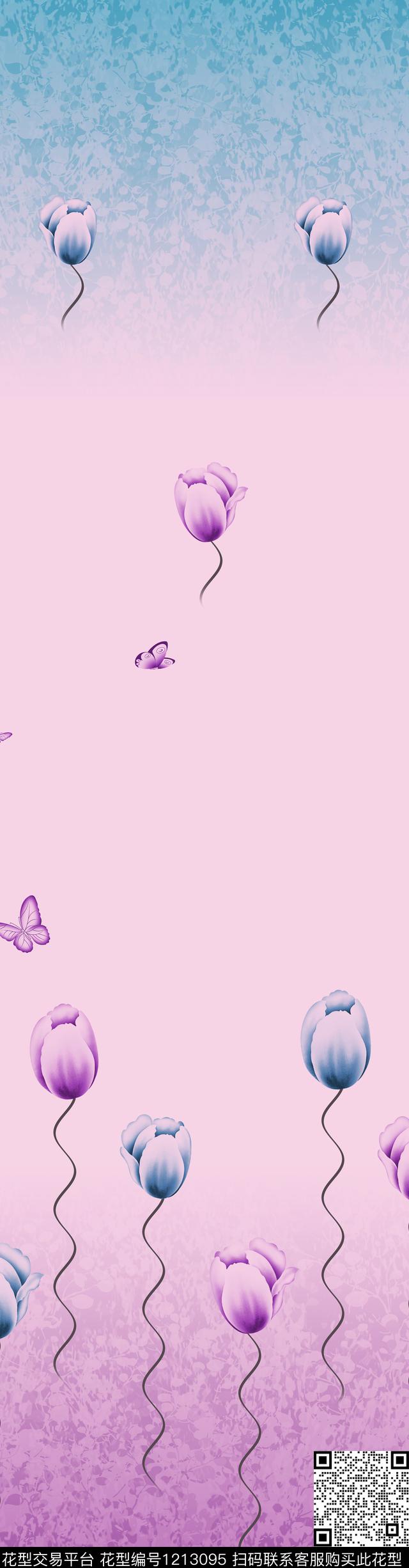 rscwl004.jpg - 1213095 - 郁金香 风景景观 花卉 - 传统印花花型 － 窗帘花型设计 － 瓦栏