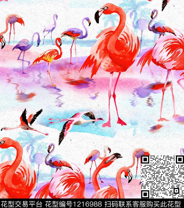 R1905001.jpg - 1216988 - 火烈鸟 水彩 Flamingo - 数码印花花型 － 泳装花型设计 － 瓦栏