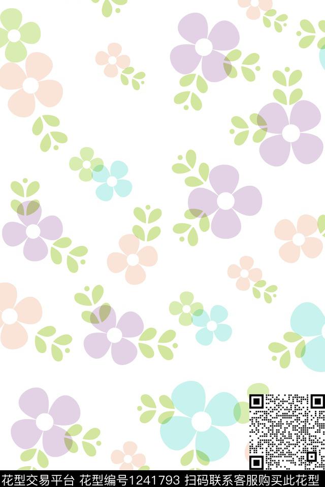 20190801011.jpg - 1241793 - 清爽底花卉 四叶草 卡通花朵 - 传统印花花型 － 女装花型设计 － 瓦栏