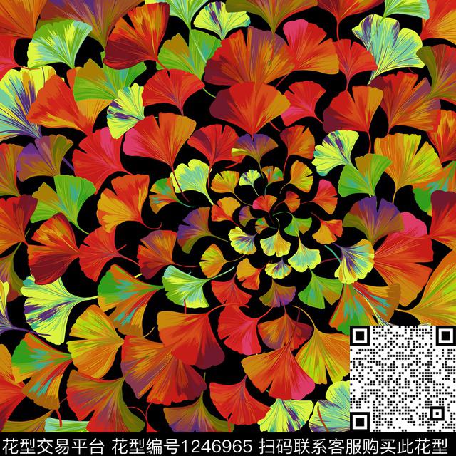 知秋.jpg - 1246965 - 方巾 植物 绿植树叶 - 数码印花花型 － 方巾花型设计 － 瓦栏
