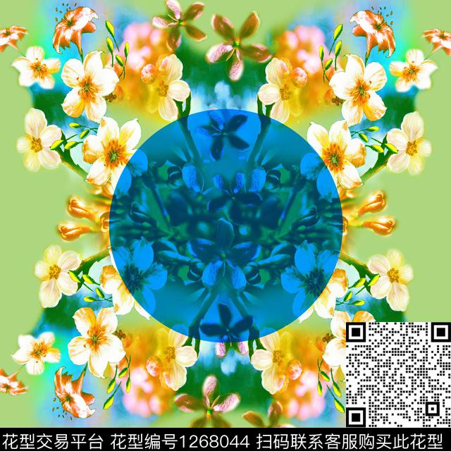 Y19f0121.jpg - 1268044 - 彩底花卉 清爽 小方巾 - 数码印花花型 － 方巾花型设计 － 瓦栏