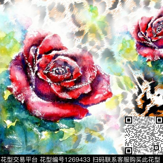 241.jpg - 1269433 - 玫瑰花 方巾 豹纹 - 数码印花花型 － 方巾花型设计 － 瓦栏