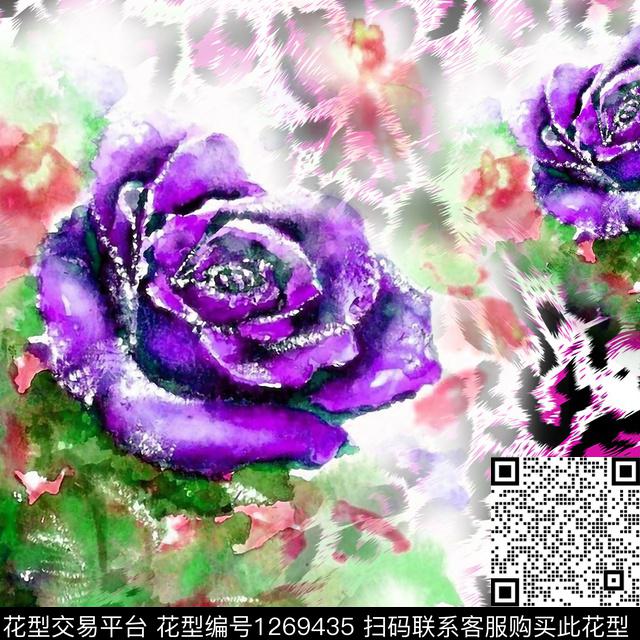 241-2.jpg - 1269435 - 玫瑰花 方巾 豹纹 - 数码印花花型 － 方巾花型设计 － 瓦栏