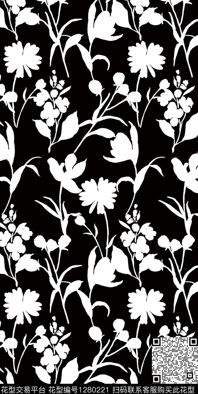 1342.jpg - 1280221 - 菊花 春夏花型 黑白花型 - 传统印花花型 － 女装花型设计 － 瓦栏