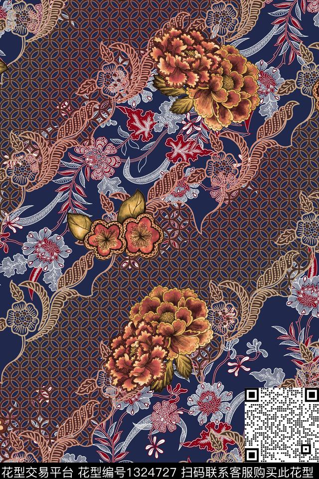 Orst_zyn412L.jpg - 1324727 - 民族花卉 传统纹样 中国 - 数码印花花型 － 女装花型设计 － 瓦栏