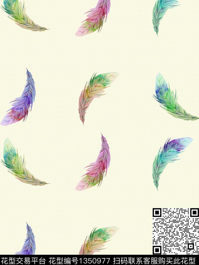 羽毛2.jpg - 1350977 - 羽毛 水彩 大牌风 - 传统印花花型 － 女装花型设计 － 瓦栏
