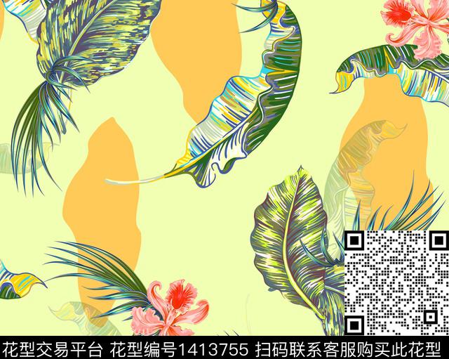Orst_zyn1040I.jpg - 1413755 - 花卉 绿植树叶 几何 - 数码印花花型 － 女装花型设计 － 瓦栏