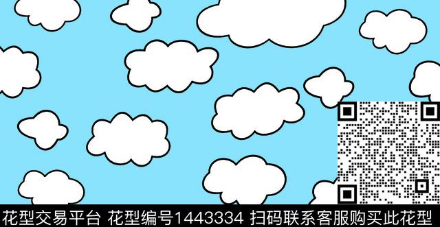 白色云朵 字母样衣  天蓝 磨毛牛奶丝 8头机2.jpg - 1443334 - 数码花型 定位花 可爱 - 传统印花花型 － 女装花型设计 － 瓦栏