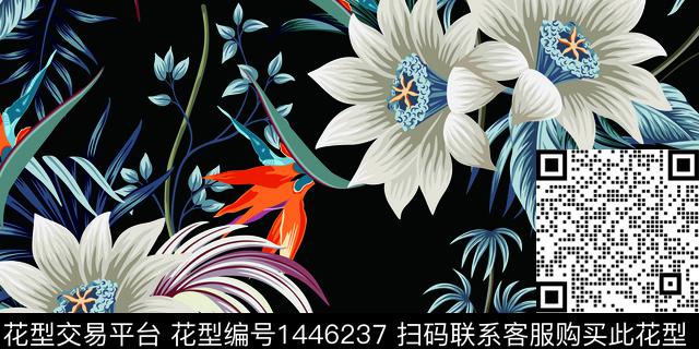 zhao-ttndh黑.jpg - 1446237 - 绿植树叶 扎染花型 花卉 - 传统印花花型 － 女装花型设计 － 瓦栏