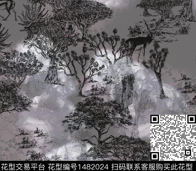 hl00496.jpg - 1482024 - 老虎 民族风 花卉 - 数码印花花型 － 男装花型设计 － 瓦栏