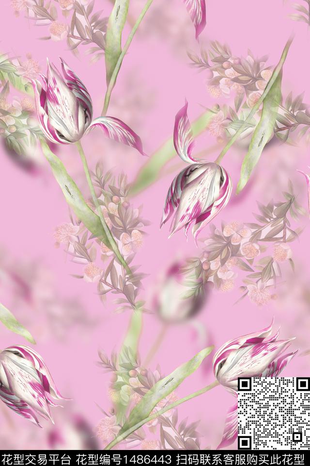 3.25粉色.jpg - 1486443 - 连衣裙 趋势花型 花卉 - 数码印花花型 － 女装花型设计 － 瓦栏