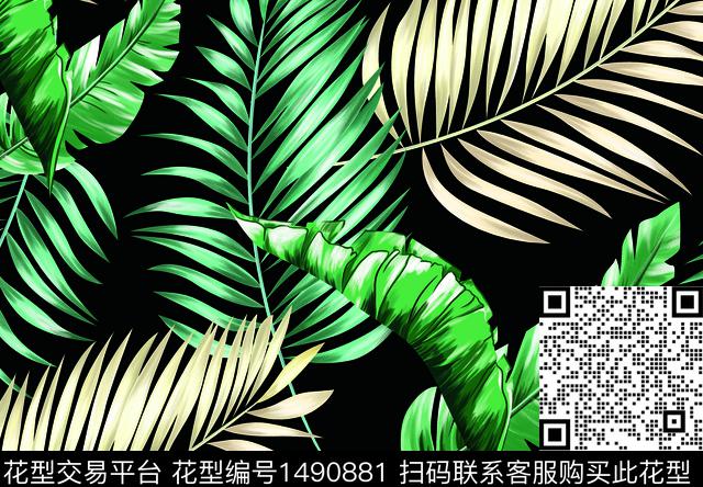 热带叶子.jpg - 1490881 - 绿植树叶 泳装花型 棕榈树 - 数码印花花型 － 女装花型设计 － 瓦栏