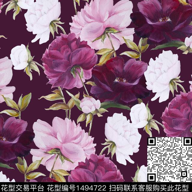 R2205007A.jpg - 1494722 - 牡丹 手绘大花 粉红 - 数码印花花型 － 女装花型设计 － 瓦栏