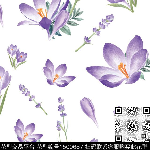 ZJY2022-0505-04A.jpg - 1500687 - 定位花 花卉 小碎花 - 传统印花花型 － 床品花型设计 － 瓦栏