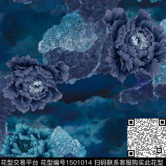 R2206069A.jpg - 1501014 - 香云纱 牡丹 孔雀绿 - 数码印花花型 － 女装花型设计 － 瓦栏