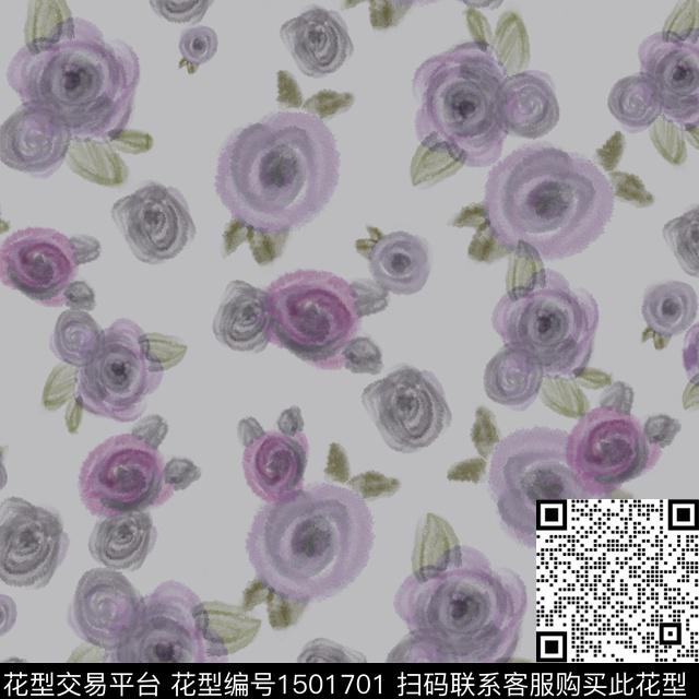 020XHb.jpg - 1501701 - 抽象花卉 手绘玫瑰 玫瑰花 - 数码印花花型 － 女装花型设计 － 瓦栏