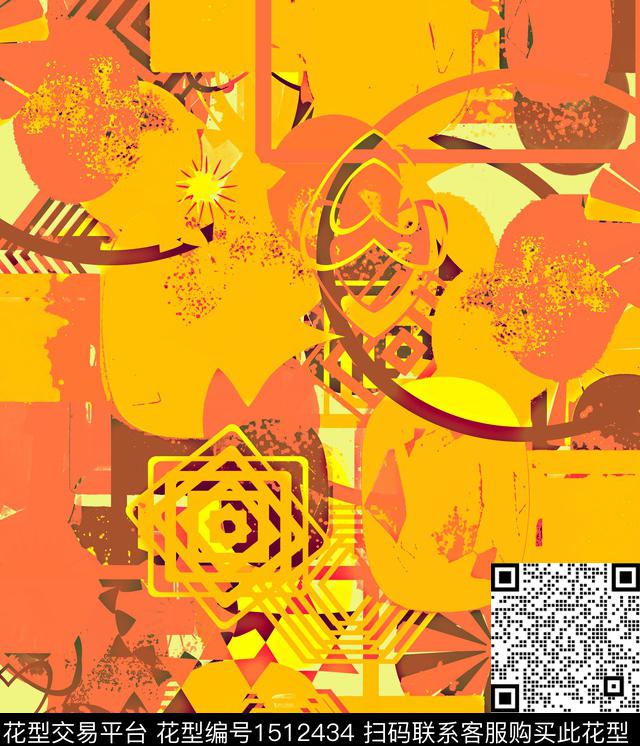 3535353.jpg - 1512434 - 颜色 几何 混合拼接 - 数码印花花型 － 女装花型设计 － 瓦栏