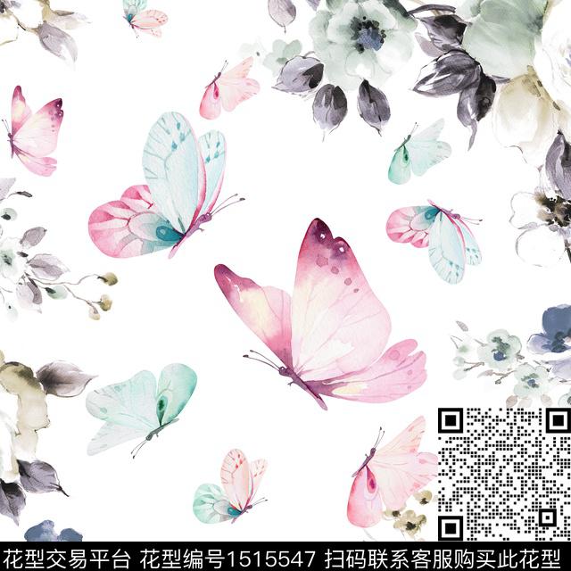女装面料6.jpg - 1515547 - 花卉蝴蝶 水彩 数码花型 - 数码印花花型 － 女装花型设计 － 瓦栏