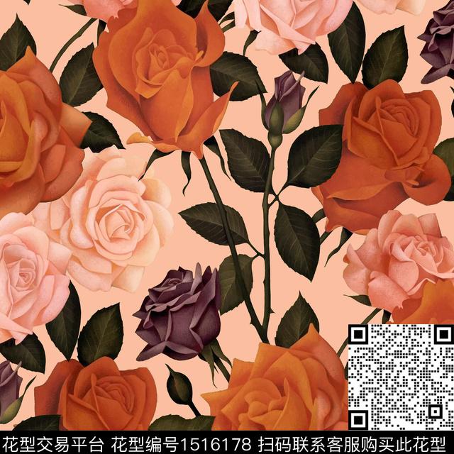 R2210042A.jpg - 1516178 - 玫瑰花 月季花 手绘大花 - 数码印花花型 － 女装花型设计 － 瓦栏