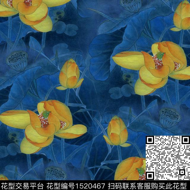 R2211105A.jpg - 1520467 - 荷花 中老年 国画 - 数码印花花型 － 女装花型设计 － 瓦栏