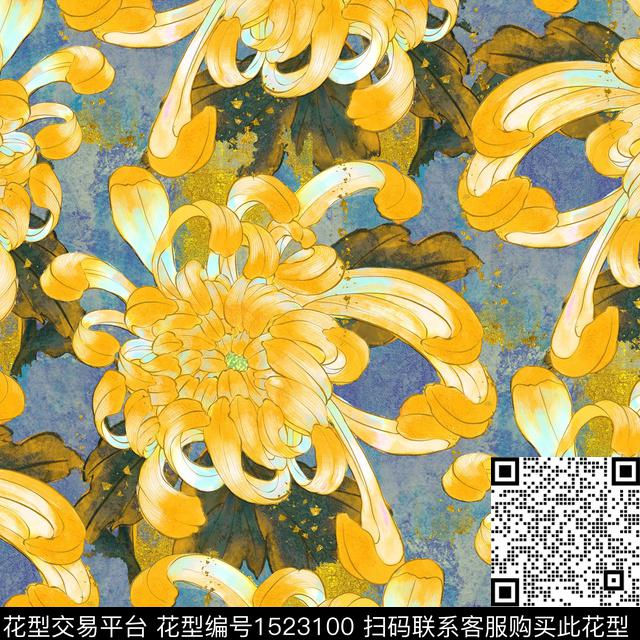 R2212044A.jpg - 1523100 - 菊花 油画花型 桃花 - 数码印花花型 － 女装花型设计 － 瓦栏