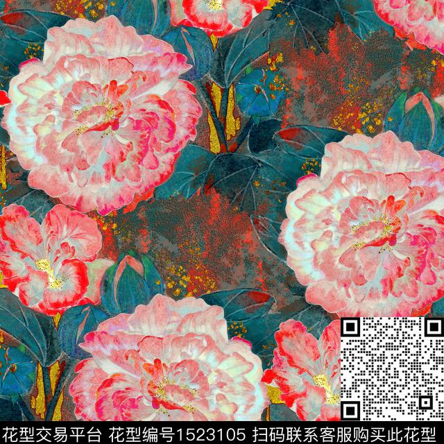 R2212046A.jpg - 1523105 - 菊花 油画花型 桃花 - 数码印花花型 － 女装花型设计 － 瓦栏