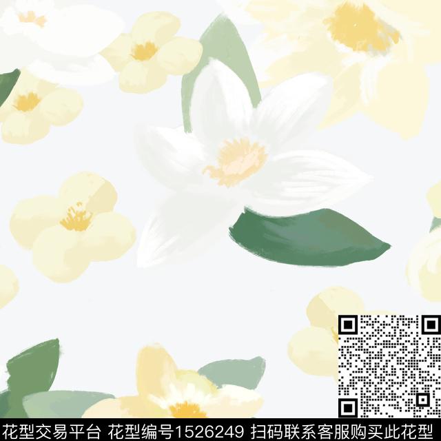 230127方巾.jpg - 1526249 - 花卉 小清新 清爽 - 数码印花花型 － 方巾花型设计 － 瓦栏