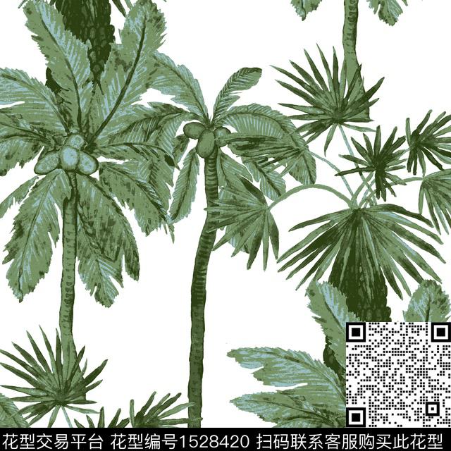 ZJY20230242.jpg - 1528420 - 植物 热带花型 绿植树叶 - 传统印花花型 － 床品花型设计 － 瓦栏