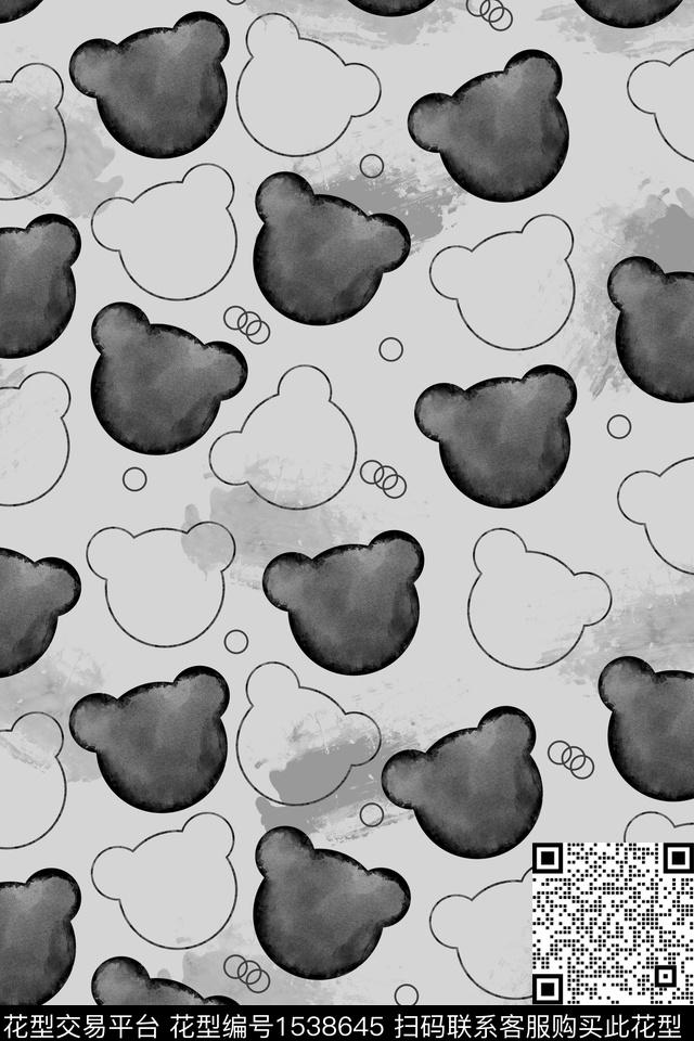 水墨小熊印象图案.jpg - 1538645 - 笔触 趣味 卡通 - 传统印花花型 － 童装花型设计 － 瓦栏