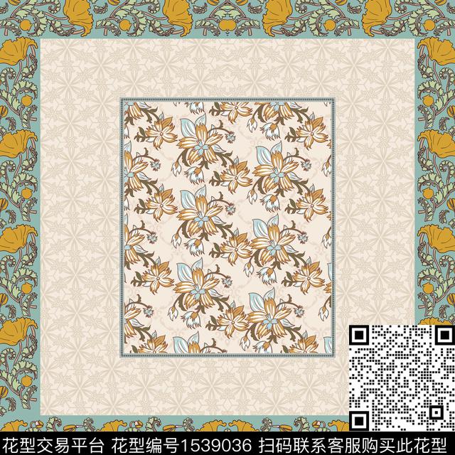 230521方巾.jpg - 1539036 - 花卉 古典花纹 方巾 - 数码印花花型 － 方巾花型设计 － 瓦栏
